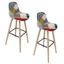 Toilinux 2 Tabourets de bar scandinaves patchwork Riga - H. 92 cm - Beige Toilinux - 2 Tabourets de bar scandinaves patchwork Riga - H. 92 cm - Beige - Scandinave