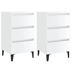 Maison Chic Lot de 2 Tables de chevet,Table de nuit,Table d'appoint pour salon pieds en métal - Blanc brillant 40x35x69cm -MN44632