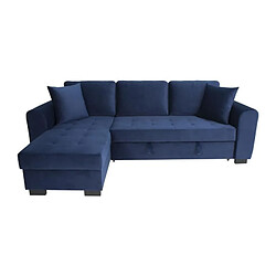 Canapé d'angle convertible HAMILTON 4 places - Tissu velours bleu - L 245 x P 140 x H 86 - Coffre de rangement