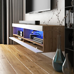 Selsey Meuble tv - VIANSOLA - 140 cm - chêne lancaster / blanc brillant - éclairage LED