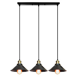 Stoex Lustre Suspension Industrielle Style Vintage, Lampe de Plafond Edison 3 Têtes E27 Luminaire Abat-Jour, Noir