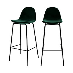 Rendez Vous Deco Chaise de bar Henrik en velours vert foncé 75 cm (lot de 2) 