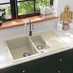 vidaXL Évier de cuisine Granit Double lavabo Beige 