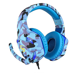 Universal Casque de jeu camouflage 3,5 mm avec microphone, casque LED pour PC portable PS4, (bleu) 