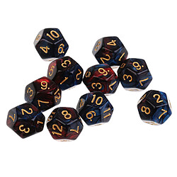 Avis 10pcs 12 sided dés d12 dés polyédriques pour les jeux de table des donjons et des dragons Red Blue