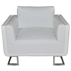 Helloshop26 Fauteuil chaise siège lounge design club sofa salon cube avec pieds chromés cuir synthétique blanc 1102045/3