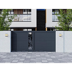 Vente-Unique Portail coulissant aluminium semi ajouré à motifs L350 x H187 cm anthracite LABRIT II 