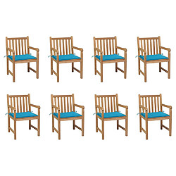 vidaXL Chaises de jardin lot de 8 avec coussins bleu Bois teck massif