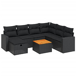 vidaXL Salon de jardin 8 pcs avec coussins noir résine tressée