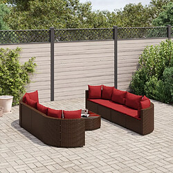 vidaXL Salon de jardin avec coussins 9 pcs marron résine tressée 