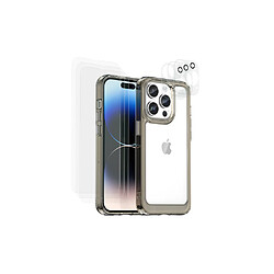 Eko Coque pour iPhone 14 Pro Shockproof avec 6 Vitres en Verre Trempé Noir transparent 