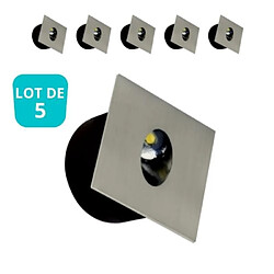 HOROZ ELECTRIC Lot de 5 Spots LED muraux carré mat chrome 3W 4000K