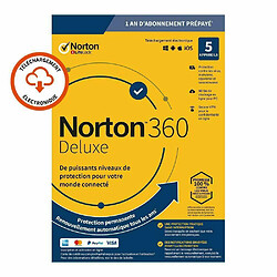 Logiciel Norton 360 Deluxe 2020 ESD 5 appareils - 5app - 1 an - 50gb cloud Logiciel Norton 360 Deluxe 2020 ESD 5 Appareils - 5app - 1 an - 50GB cloud - Envoyé par mail