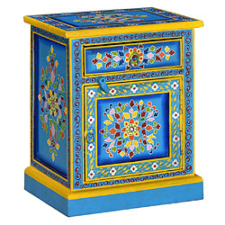 vidaXL Table de chevet Bois de manguier Turquoise Peinture à la main