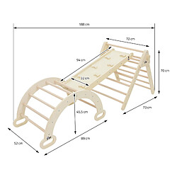 Triangle d'escalade 3 en 1 Set 188x52x70 cm Naturel en bois Joyz