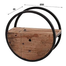 BELONG Karluk - Etagère murale ronde en Métal et Bois sablé - Avec 1 tiroir -