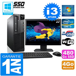 PC Lenovo M92p SFF Core I3-2120 Ram 4Go Disque 480 Go SSD Wifi W7 Ecran 22" - Occasion