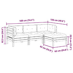 vidaXL Salon de jardin 4 pcs avec coussins cire marron bois pin massif pas cher