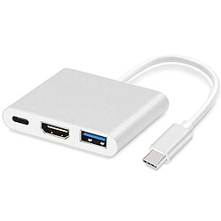 iLike HD1 3in1 USB-C (Type-C) Prise vers HDMI 4K / USB 3.0 / USB-C Femelle Adaptateur de câble audio et vidéo Argent