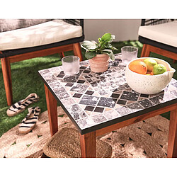 Bestmobilier Izao - salon bas de jardin 2 places + table mosaïque - en corde et bois - coussins beiges