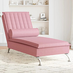 vidaXL Chaise longue de massage avec traversin rose velours 