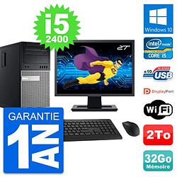 PC Tour Dell 990 Ecran 27" Intel i5-2400 RAM 32Go Disque Dur 2To Windows 10 Wifi · Occasion 