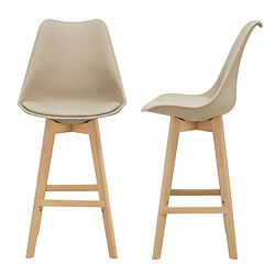 Helloshop26 Lot de 2 tabourets de bar siège avec dossier et repose-pied rembourré 105 cm beige 03_0002776 