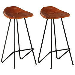 vidaXL Tabourets de bar lot de 2 marron cuir véritable 