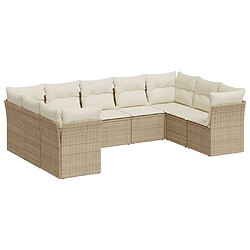 vidaXL Salon de jardin avec coussins 9 pcs beige résine tressée