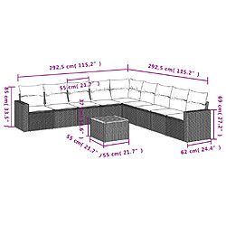 vidaXL Salon de jardin 10 pcs avec coussins noir résine tressée pas cher