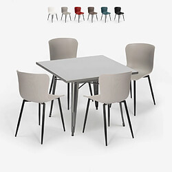 Ahd Amazing Home Design Ensemble 4 Chaises Table Carrée 80x80cm Tolix Design Industriel Wrench, Couleur: Gris