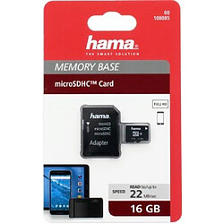 Hama Carte mémoire microSDHC 16GB Classe 10 + Adaptateur / Mobile