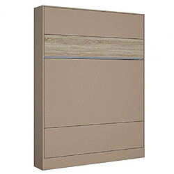 Inside 75 Armoire lit escamotable BERMUDES structure taupe bandeau chêne160*200 cm