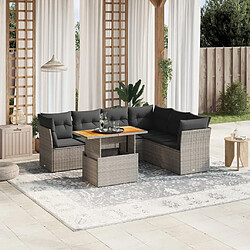 vidaXL Salon de jardin avec coussins 7 pcs gris résine tressée 