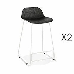 Mes Lot de 2 tabourets de bar H66 noir et pieds blancs - FLODEN 