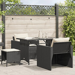 vidaXL Salon de jardin 4 pcs avec coussins noir résine tressée 