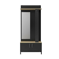 Gami Meuble d'entrée 2 portes - Décor chêne sonoma et noir - 81 x 37 x Hauteur 190 cm