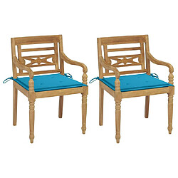 Maison Chic Lot de 2 Chaises Batavia avec coussins| chaises Relax d'extérieur bleus Bois de teck massif -GKD98155