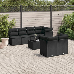 vidaXL Salon de jardin 8 pcs avec coussins noir résine tressée 