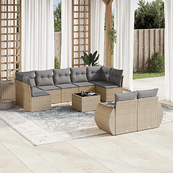 Maison Chic Salon de jardin avec coussins 10 pcs | Ensemble de Table et chaises | Mobilier d'Extérieur beige résine tressée -GKD89137