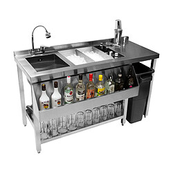 Monstershop Station Bar à Cocktail Acier Inoxydable 135 cm x 69cm Bac à Glaçons 67 L Adaptable