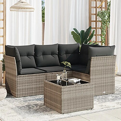 vidaXL Salon de jardin 5 pcs avec coussins gris clair résine tressée 