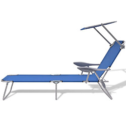 Helloshop26 Transat chaise longue bain de soleil lit de jardin terrasse meuble d'extérieur avec auvent acier bleu 02_0012263