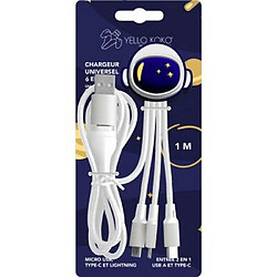 Avis YELLO KOKO Câble 5 en 1 Andy XXL USB A+C/micro USB & USB C & Lightning 1m Astro Blanc