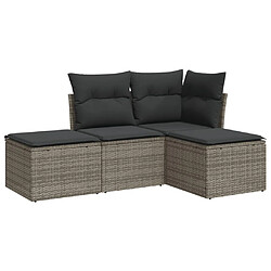 vidaXL Salon de jardin 4 pcs avec coussins gris résine tressée