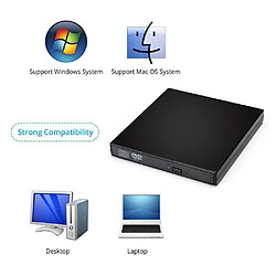 Salcar Externe DVD R CD-RW Lecteur CD Graveur USB 2.0 DVD Combo (disque dur externe antichoc et antibruit) Compatible avec Macbook Air (Pro) & d'autres PC portable/ordinateurs de bureau - Noir