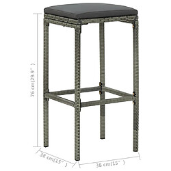 vidaXL Tabourets de bar avec coussins lot de 2 gris résine tressée pas cher