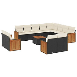 Maison Chic Salon de jardin avec coussins 13 pcs | Ensemble de Table et chaises | Mobilier d'Extérieur noir résine tressée -GKD18255