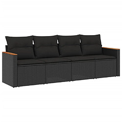 vidaXL Salon de jardin 4 pcs avec coussins noir résine tressée