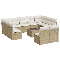 vidaXL Salon de jardin avec coussins 12 pcs beige résine tressée